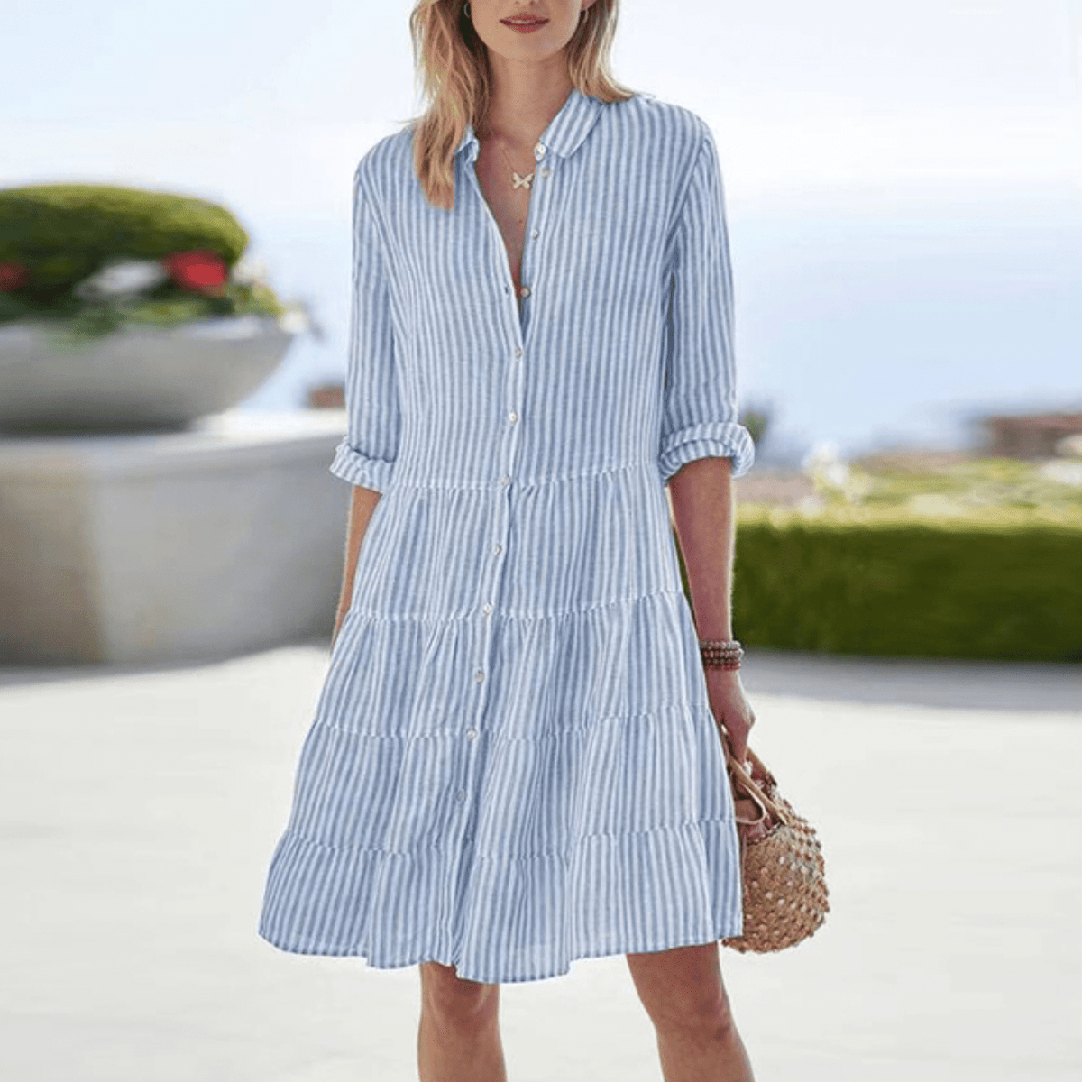 Vertical Striped Shirt Dress