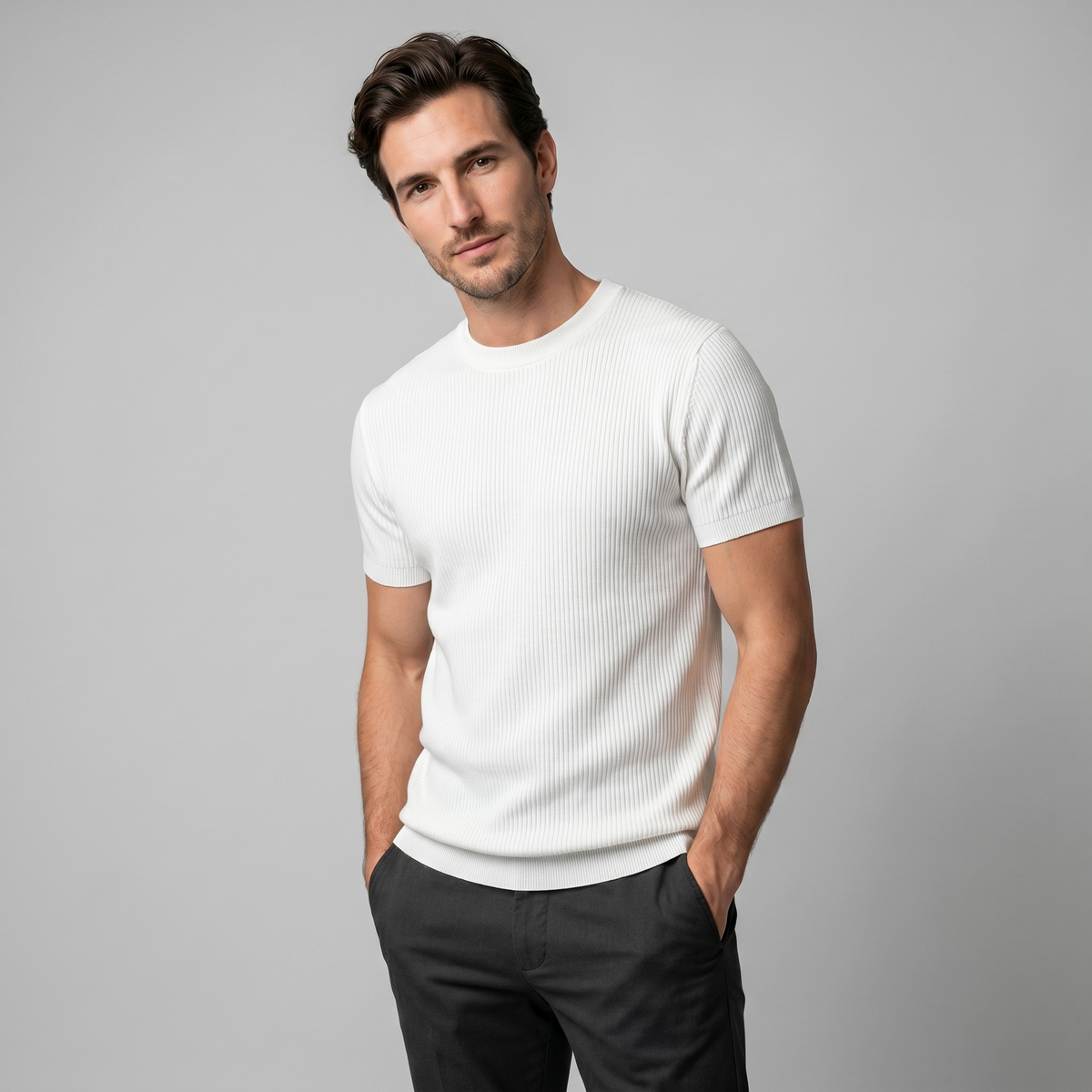 Men's Ribbed Knit Crew Neck