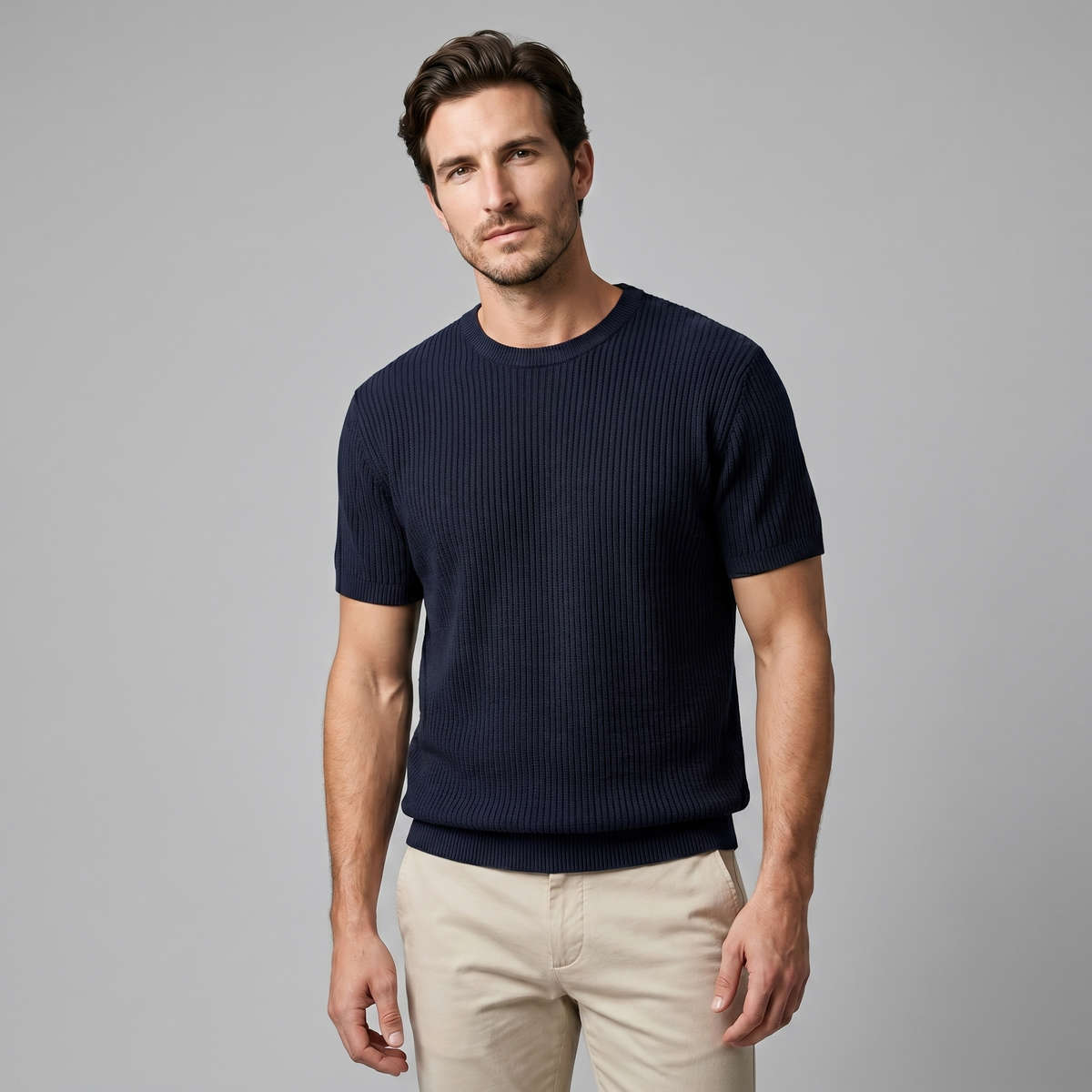 Men's Ribbed Knit Crew Neck