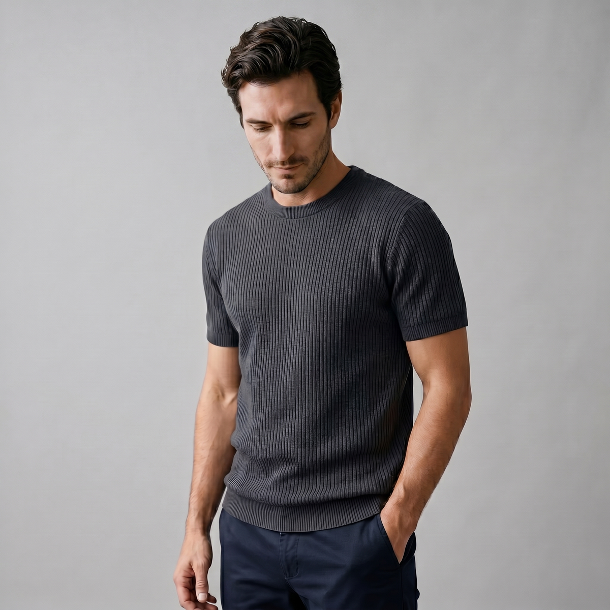 Men's Ribbed Knit Crew Neck
