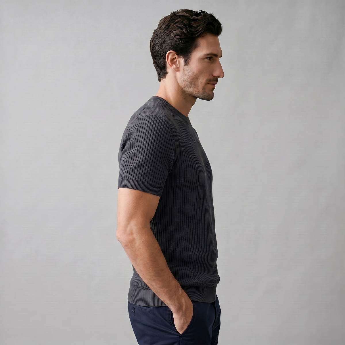 Men's Ribbed Knit Crew Neck