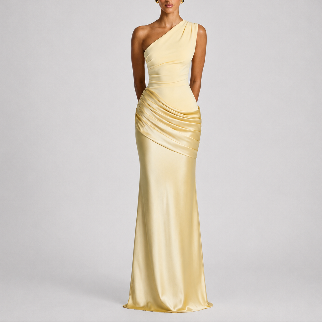 One Shoulder Satin Maxi Dress