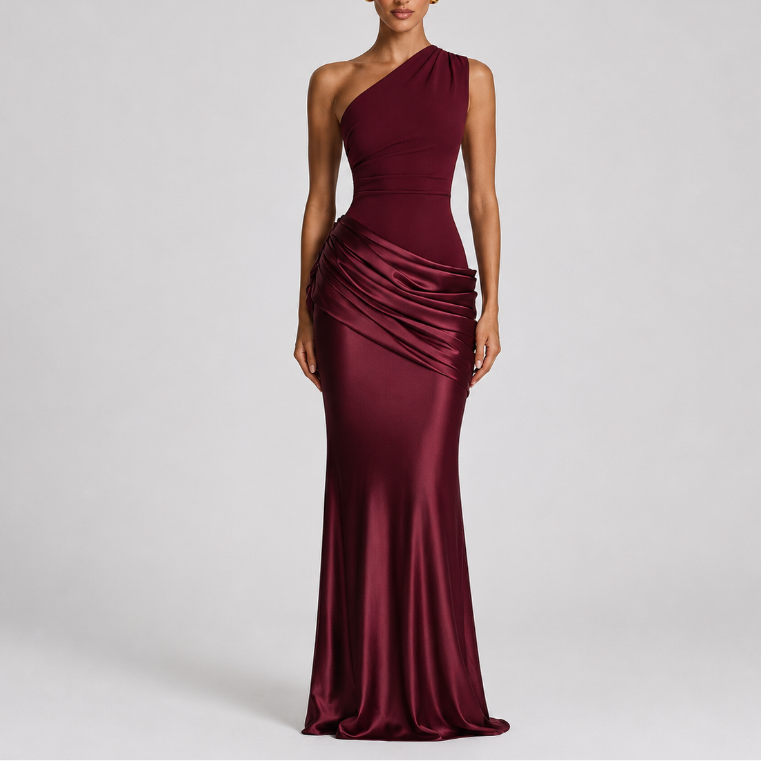 One Shoulder Satin Maxi Dress