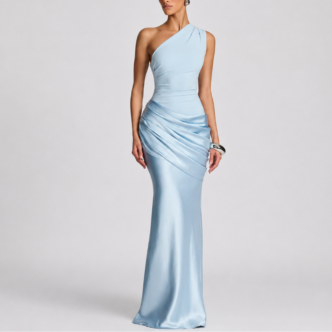 One Shoulder Satin Maxi Dress