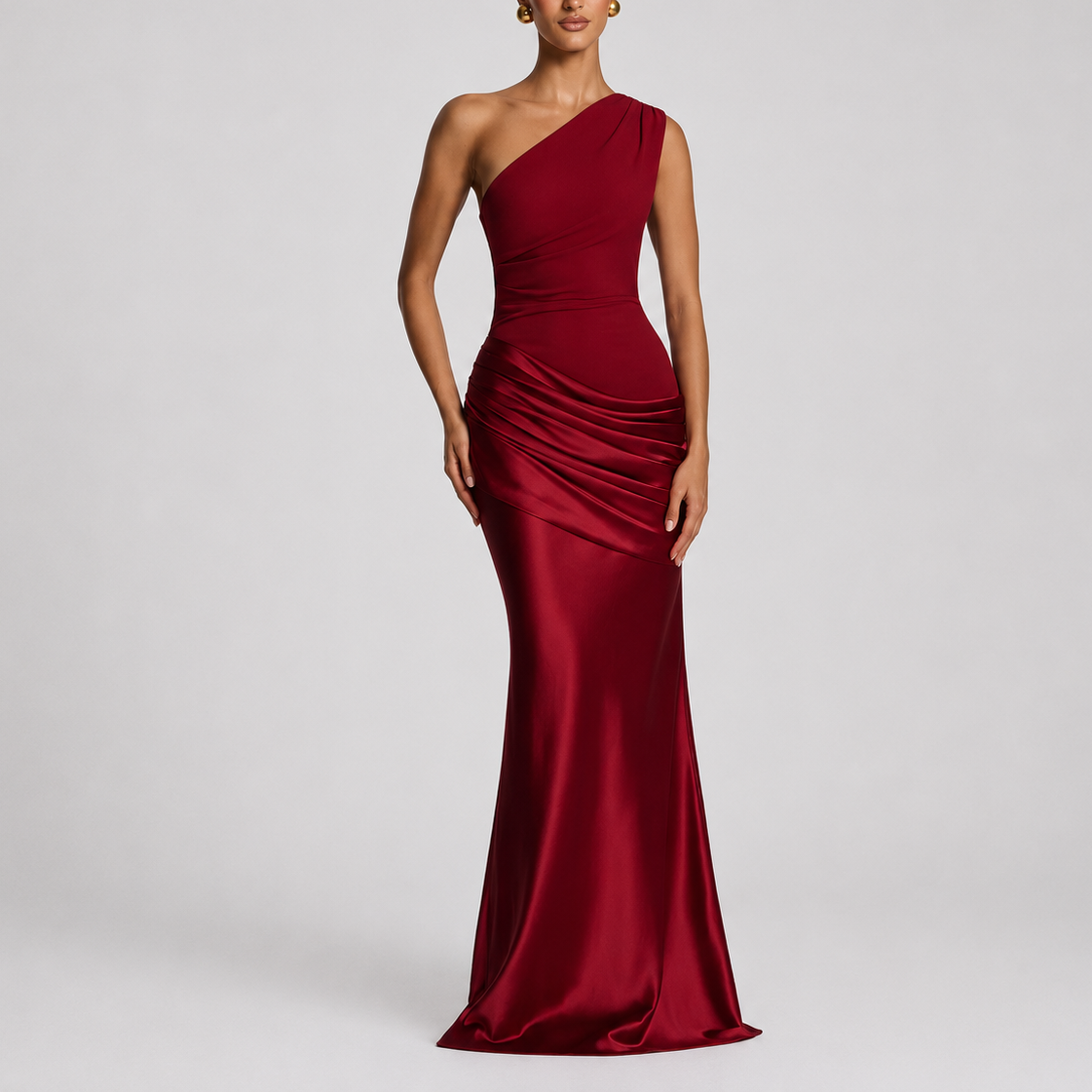 One Shoulder Satin Maxi Dress