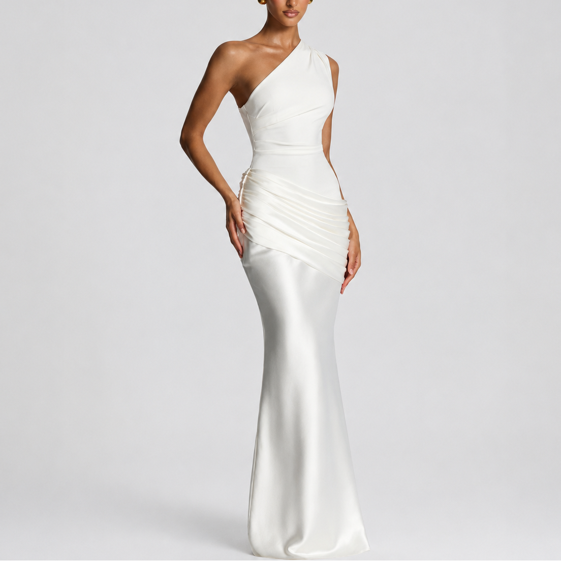 One Shoulder Satin Maxi Dress