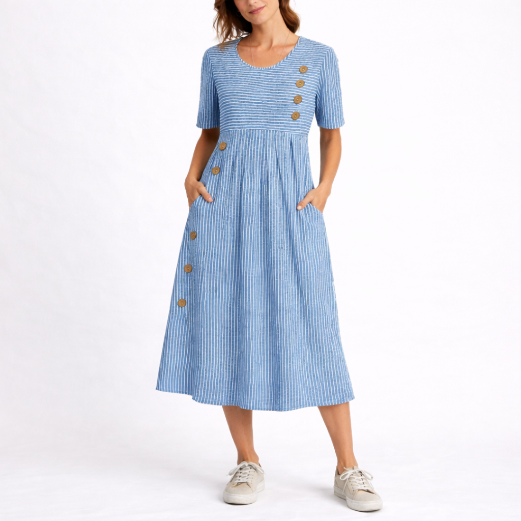 Striped Midi Dress With Buttons