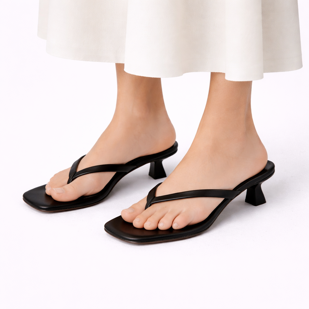 Low Heel Square Toe Thong Sandals