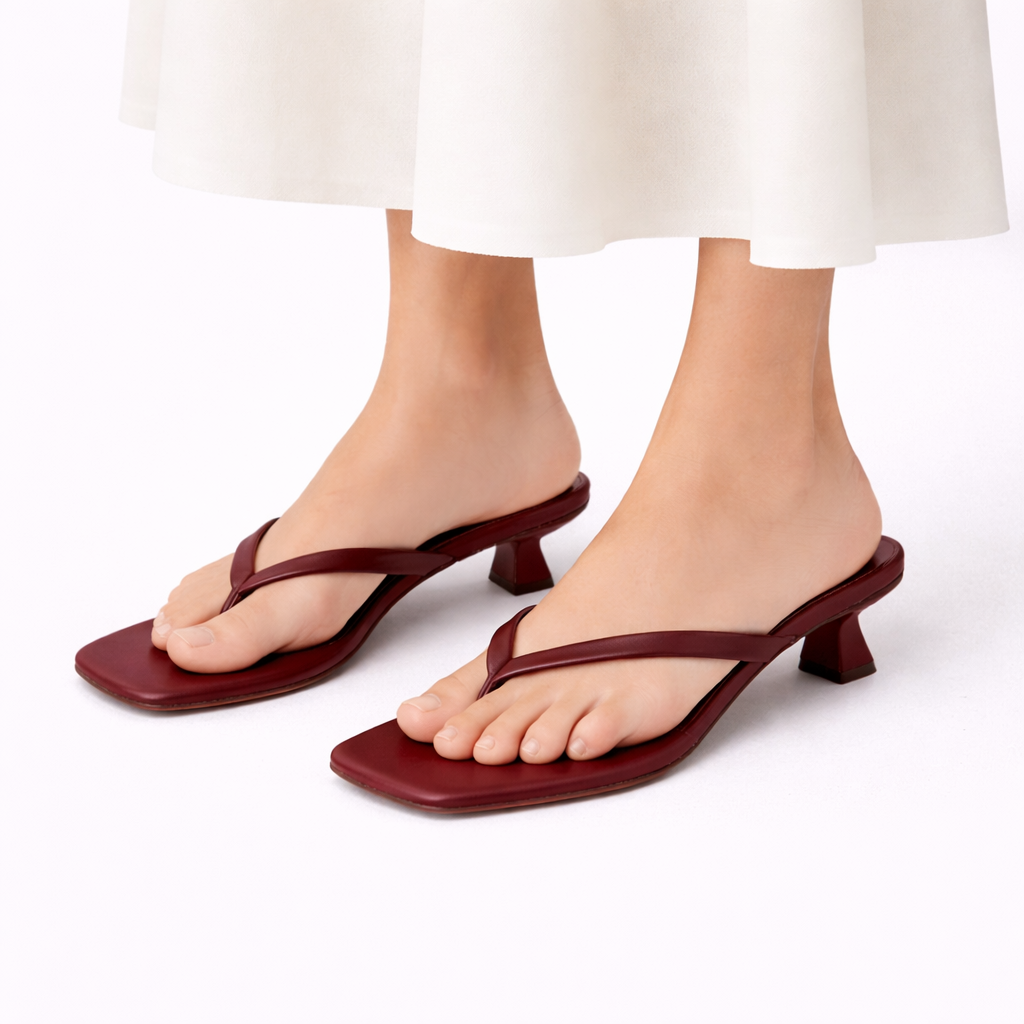 Low Heel Square Toe Thong Sandals
