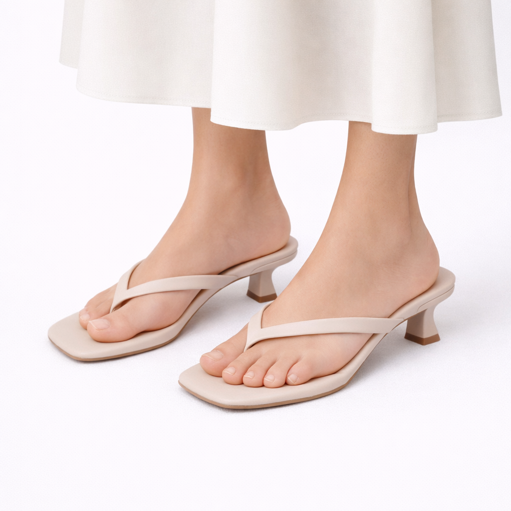 Low Heel Square Toe Thong Sandals