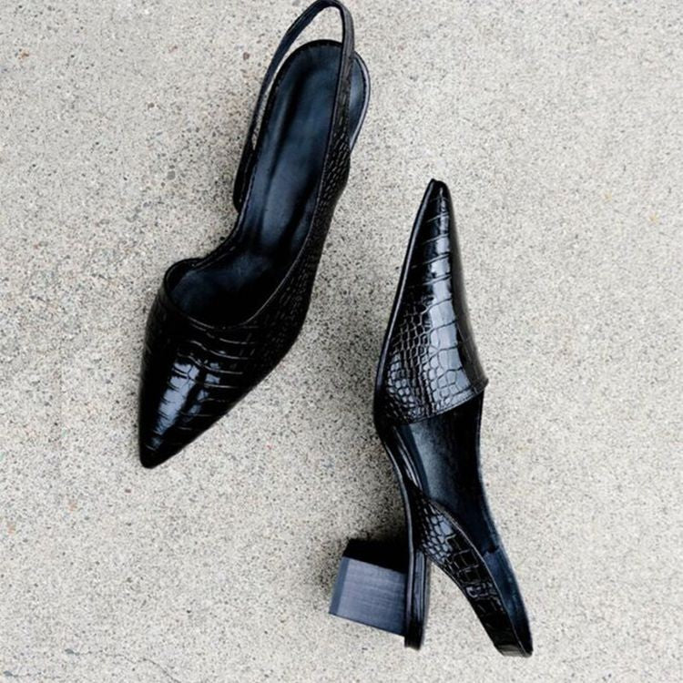 Women's slingback heels - pointed toe block heel shoes with arch support - office
