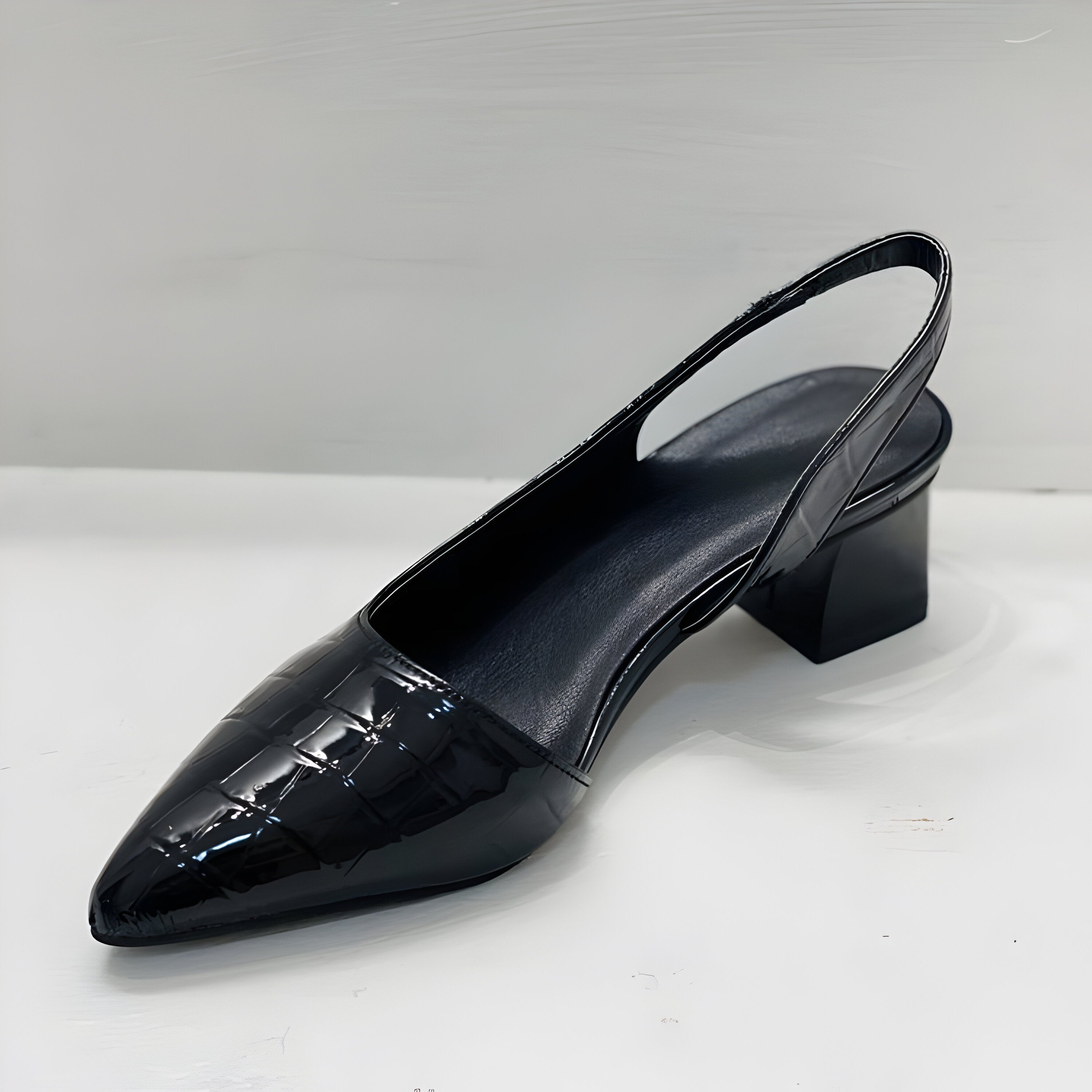 Women's slingback heels - pointed toe block heel shoes with arch support - office