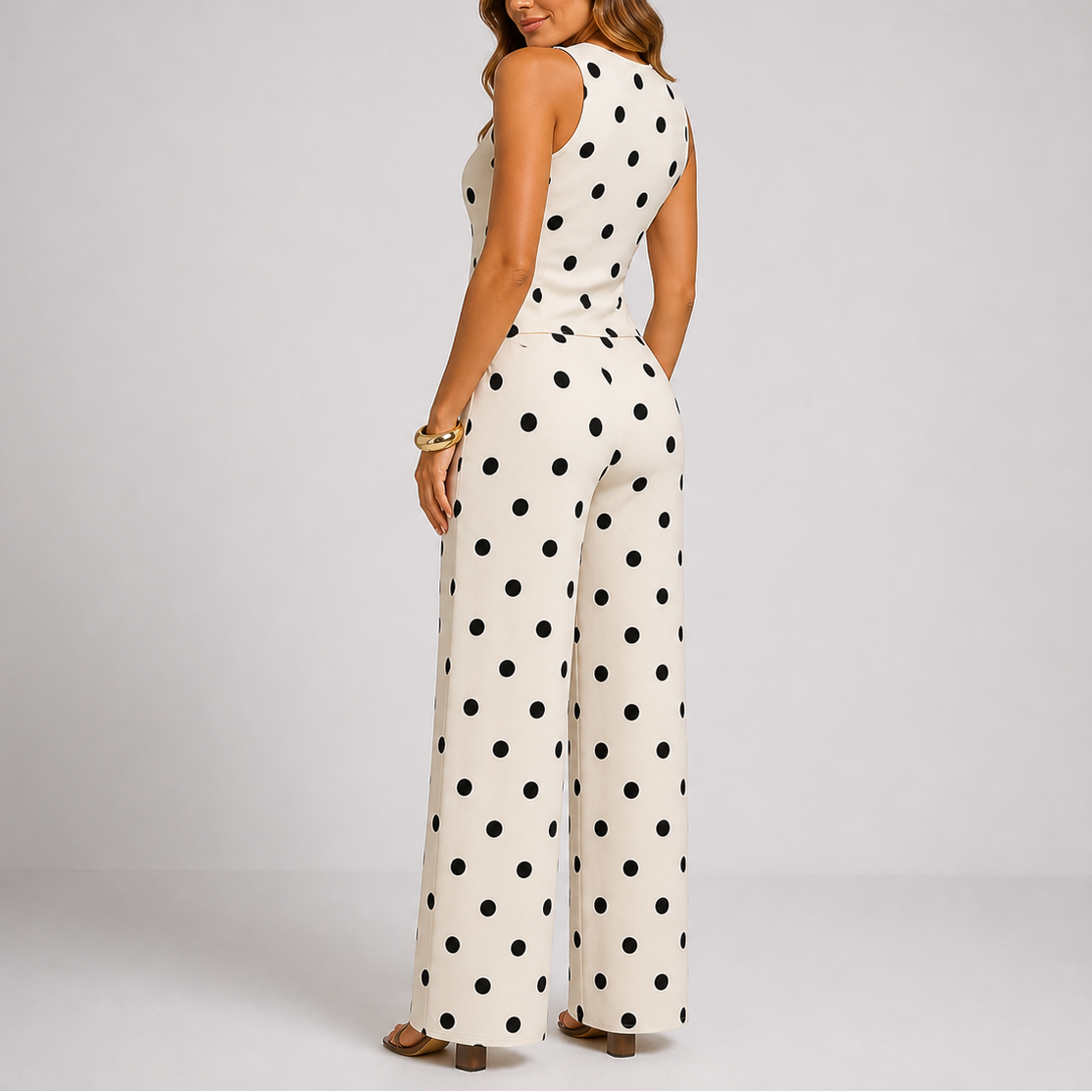 Sleeveless Polka Dot Two-Piece Set