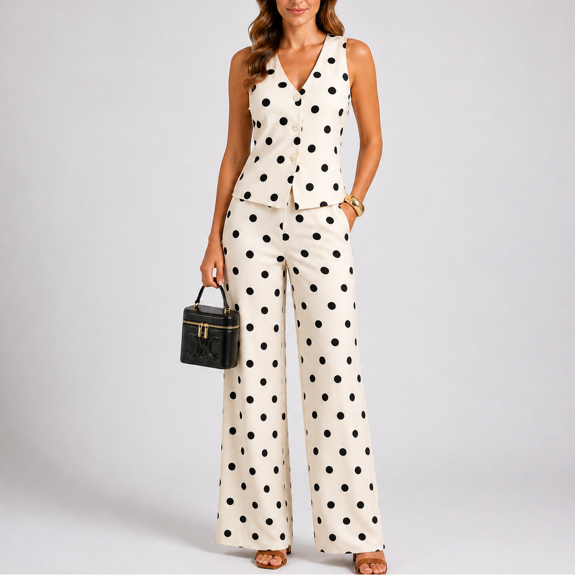 Sleeveless Polka Dot Two-Piece Set