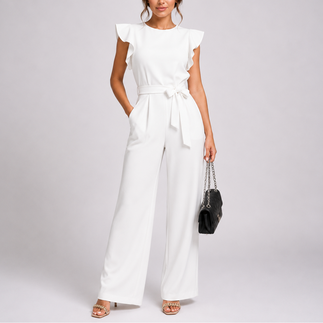 Wide Leg Jumpsuit With Ruffles